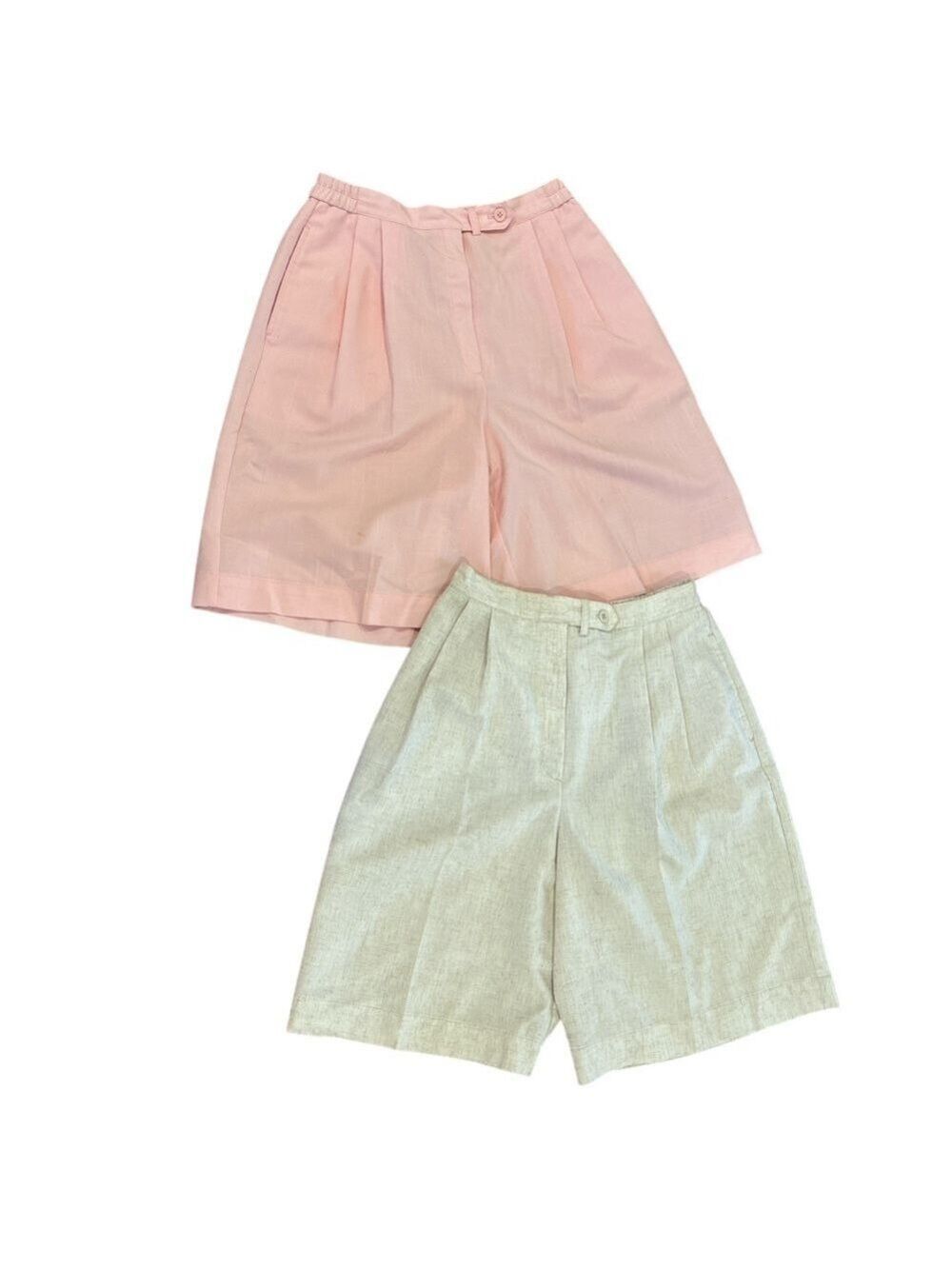 2 PCS 90s KORET CREAM & PASTEL PINK LIGHTWEIGHT COULOTTES WIDE LEG SHORTS SZ 10